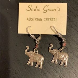 NWOT - elephant earrings with pink rhinestones.